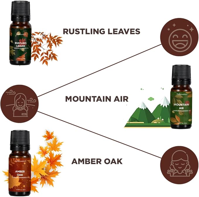 Folkulture Essential Oils for Home | Set of 6 (0.34 fl oz x 6) Fall Essential Oil or Diffuser Oils for Relaxation | Cedarwood Essential Oil or Fall Scents | Amber Oak Fall Essentials for Women