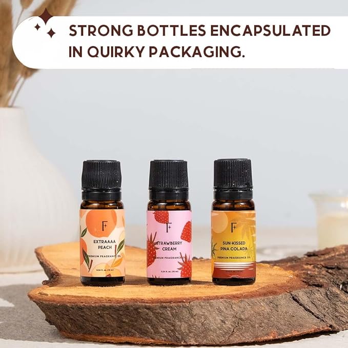 Folkulture Essential Oils for Home | Set of 3 (0.34 fl oz x 3) Essential Oils for Relaxation | Peach or Strawberry Diffuser Oil for Meditation | Pineapple Essential Oil for Gifts for Women