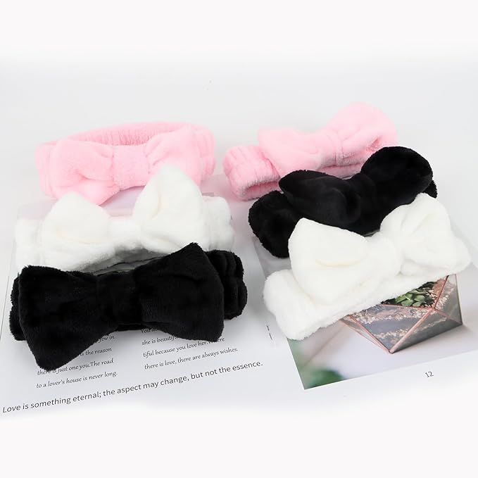 Casoty Black White Pinjk Skincare Headband for Washing Face Cute Face Wash Spa Headband for Women Makeup Hair Band Stocking Stuffers Spa Party Hair Accessories Gifts for Women Girls