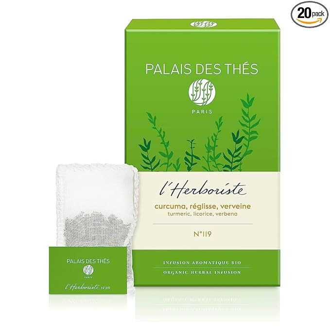 Palais des Thés - Organic L'Herboriste N°119 - Herbal Tea with Turmeric, Licorice & Verbena - Premium Tea Bags, Serves 20 Cups