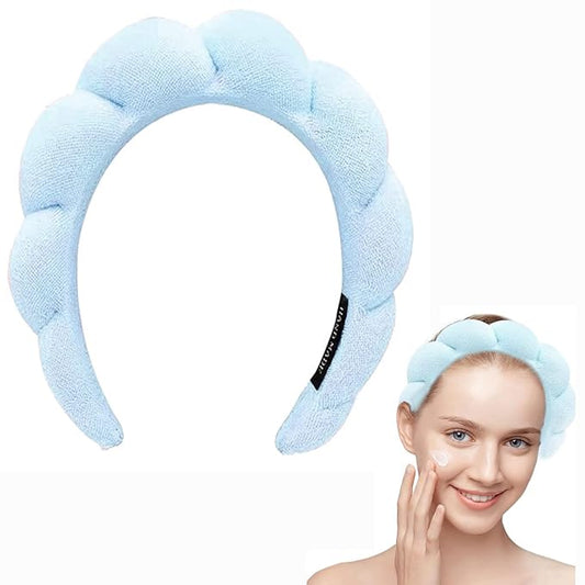 Headband for Spa, Makeup Removal, Shower, and Skincare - Sponge Makeup Headband (Blue)