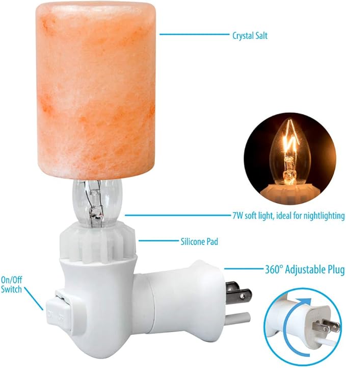 AULTRA Salt Lamp Night Light with Himalayan Natural Crystal Salt Color Lights - UL Listed Plug for Bedrooms Or Bathrooms (1 Pack)