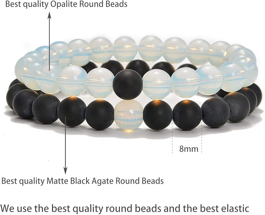 AD Beads 2Pcs His & Hers Distance Beads Bracelets Elastic Natural Stone Yoga Bracelet