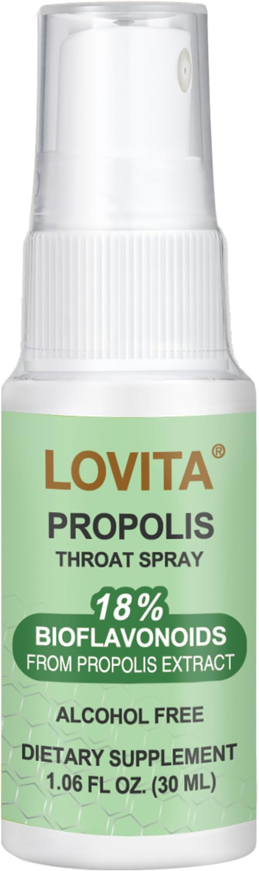 Lovita Bee Propolis Throat Spray, 18% Bioflavonoids, Alcohol-Free, Immune Support, Throat Soothing, Antioxidant, Gentle Taste, 1 Fl Oz (Pack of 1)