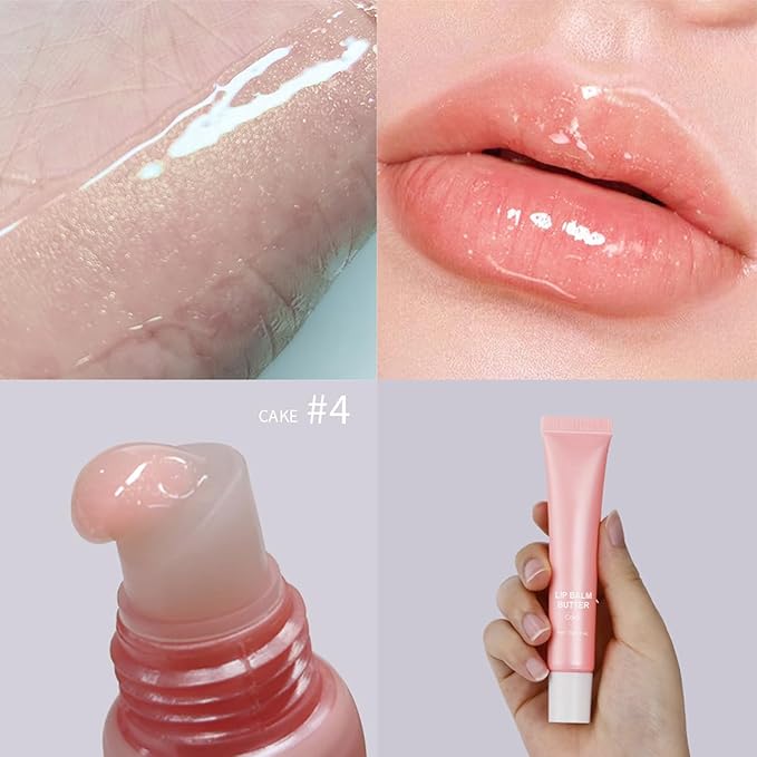 4 Colors Butter Lip Balm Lip Tint Hydrating Lip Gloss, High Shine Nude Color Hydrating Finish Lip Glow Oil 4 Flavors (04# Coke)