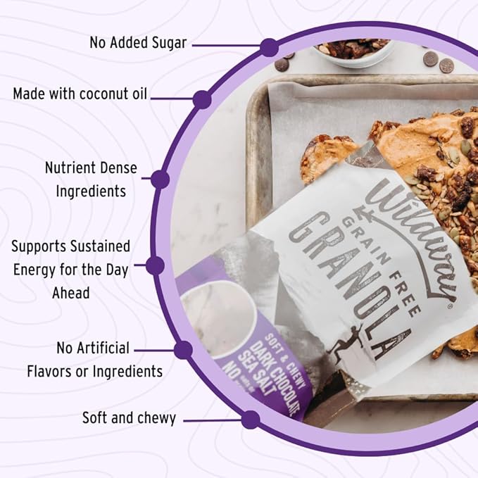 Wildway Keto Granola | Dark Chocolate Sea Salt | Grain-Free Certified Gluten-Free Cereal | Vegan, Low Carb | No Sugar Added | Paleo-Friendly, Non-GMO Fruit & Nut Clusters | Nutrient-Rich | 8oz, 6 Pack