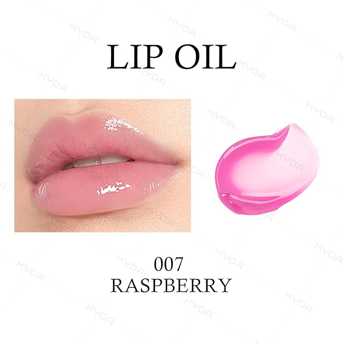 KYDA Hydrating Lip Glow Oil, Moisturizing Lip Oil, Glossy Transparent Plumping Lip Gloss, Tinted Lip Oil for Lip Care and Dry Lips-Raspberry