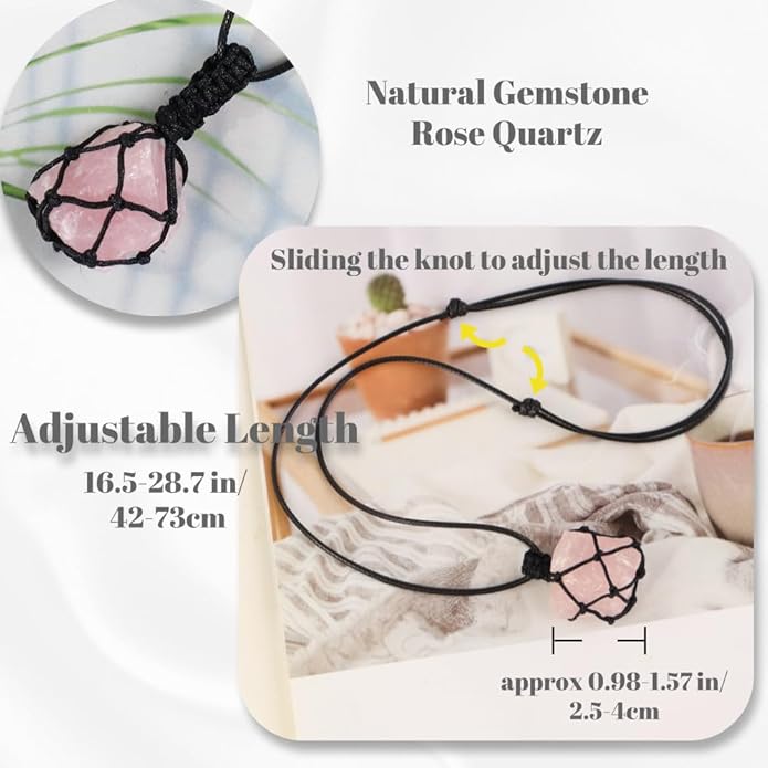 Handmade Natural Gemstone Crystal Pendant Necklace Stone Holder Necklace Cord Net Necklace with Adjustable Length for Women Men