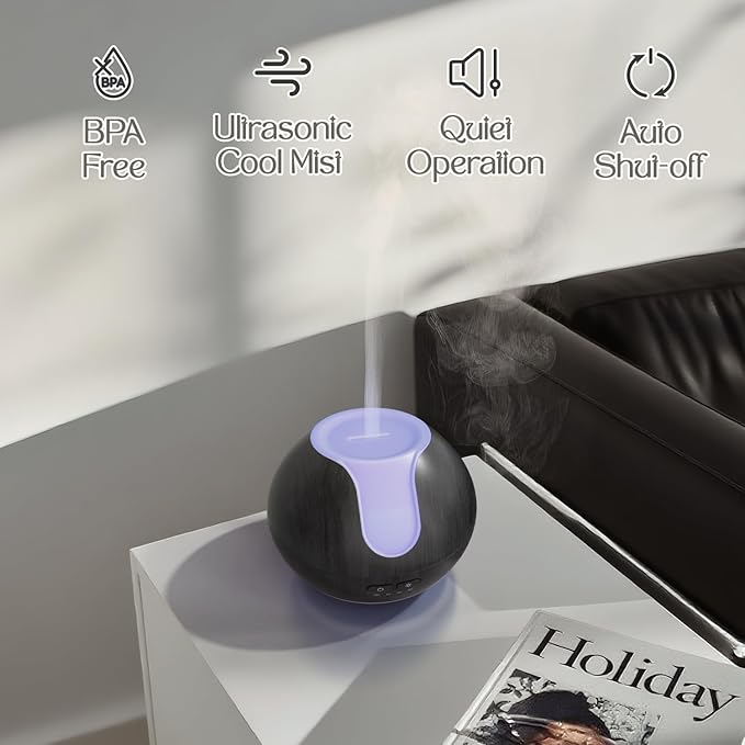 ARVIDSSON Essential Oil Diffuser, 200ml Aromatherapy Diffuser with Mood Light, Oil Diffusers for Home, Ultrasonic Diffuser for Essential Oils, Gift for Women - Dark Wood