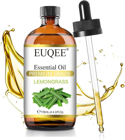 EUQEE Lemongrass Essential Oil 118ml Premium Lemongrass Oil with Glass Dropper, Great for Diffuser, Candle Making - 4Fl. Oz