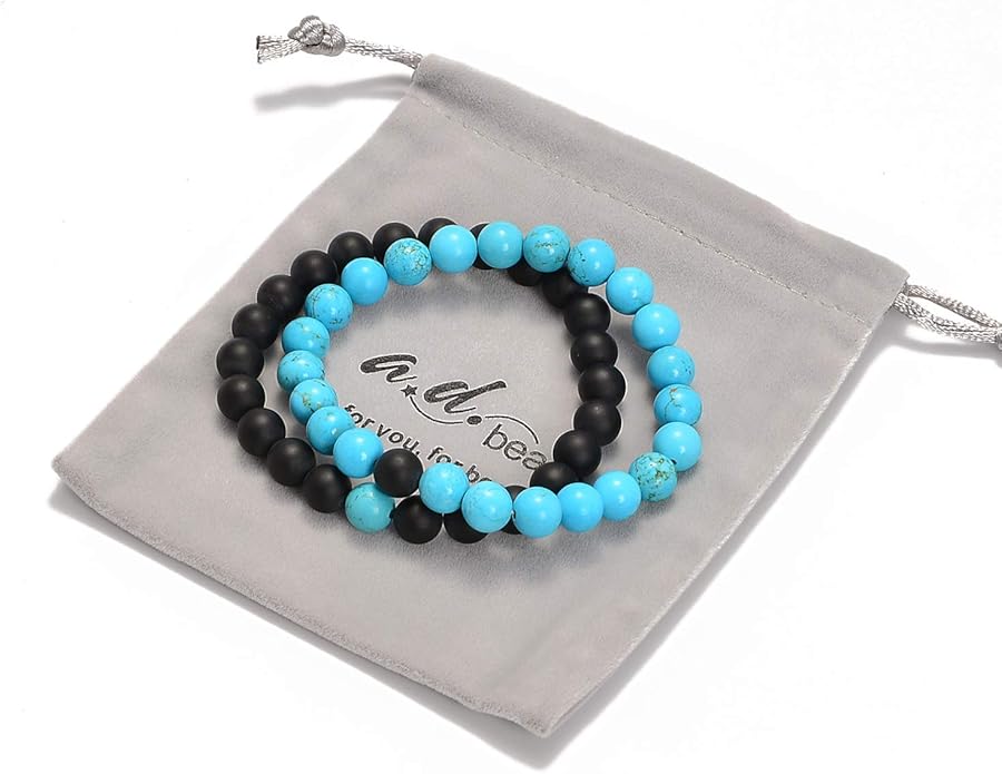 AD Beads 2Pcs His & Hers Distance Beads Bracelets Elastic Natural Stone Yoga Bracelet