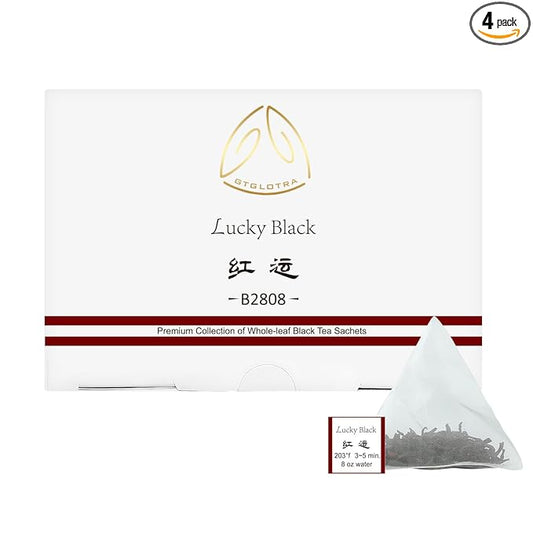GTGLOTRA Full-Leaf Loose Black Tea, 24 Pyramid TeaBags(4 Pack), Easy Brew, Spring Harvest, Caffeine Alternative to Coffee, 100% Natural, Low Caffeine, Biodegradable Whole Leaf Tea Sampler, Office Reception,Family Party &Gifts