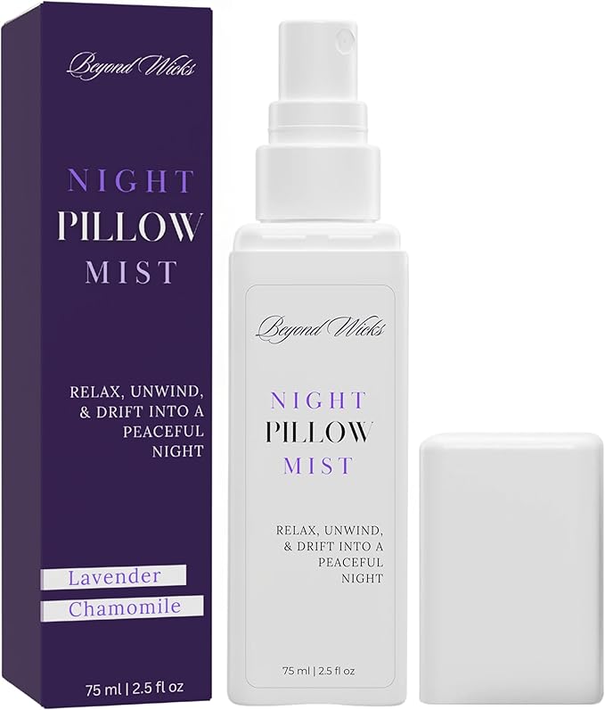 Pillow Spray – Lavender Chamomile Sleep Spray with Essential Oils – Relaxing Aromatherapy Mist for Pillows, Bedding, and Linens – Nighttime Pillow Mist – 75ml (2.5 fl oz) by Beyond Wicks