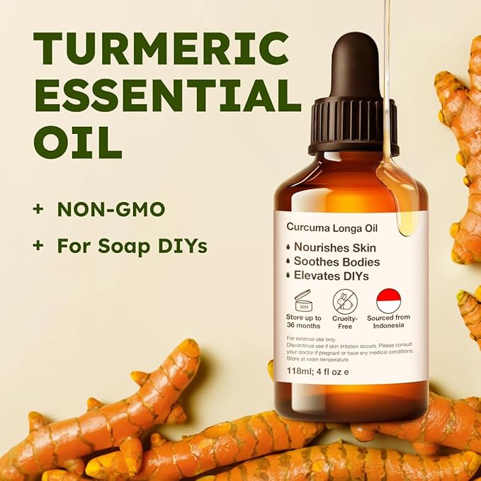 KUKKA Turmeric Oil for Skin - 4 Fl Oz - for Hair, Skin, Diffuser, Aromatherapy & DIY Soap Making Scent