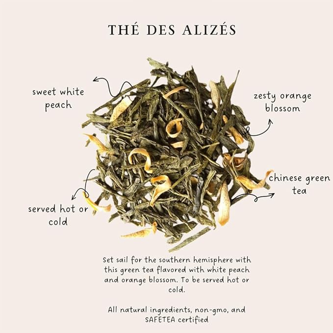 Palais des Thés - Alizes Winds Green Tea - Peach & Orange Blossom - Premium Tea Bags, Serves 20 Cups
