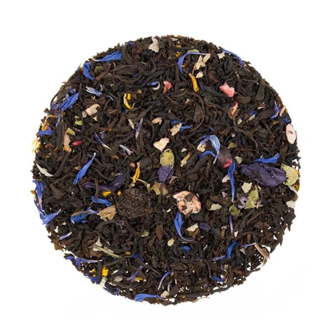 Blackcurrant Flavored Loose Leaf | Natural Fruit Infusion | 4oz Resealable Pouch | Sri Lankan Blend with Flower Petals | Medium Caffeine | Hot or Iced Brew