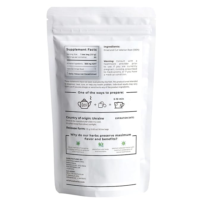 50 Bags Valerian Root Herb Valerian Root Tea Loose Leaf Herbal Tea (Rhizomata Cum Radicibus Valerianae) - 50 Count 1.5g Raíz Te De Valeriana