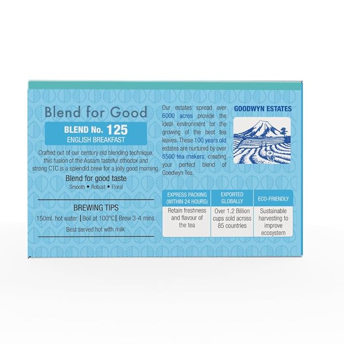 Goodwyn English Breakfast Tea – 100 Plastic-Free & Individually Wrapped | Rich, Full-Bodied Medium Caffeine Black Tea | Tea Sampler, Sugar-Free, Gluten-Free, Travel-Friendly | Indian-Origin Chai | Bold Morning Tea, Classic Breakfast Blend, Everyday Tea