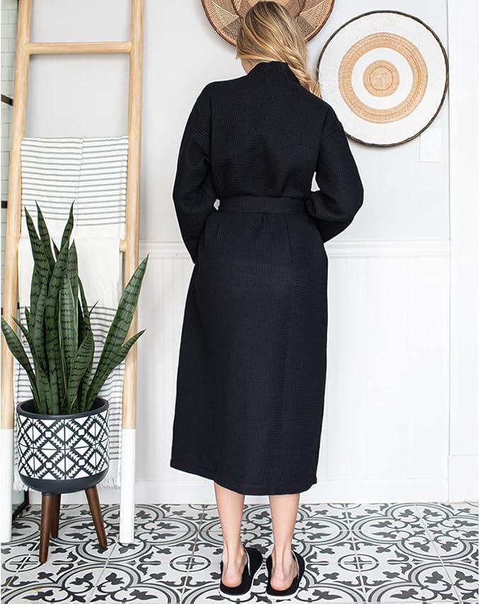 Lotus Linen Waffle Robes for Women - Lightweight Cotton Kimono Bathrobe - Long Soft Spa Bath Robe