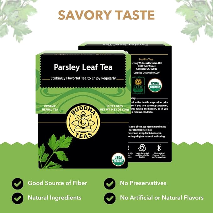 Buddha Teas - Organic Parsley Leaf Tea - Herbal Tea - For Health & Wellbeing - With Antioxidants & Minerals - Clean Ingredients - Caffeine Free - OU Kosher & Non-GMO - 18 Tea Bags (Pack of 1)