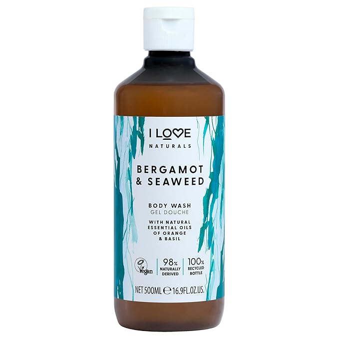 I Love Naturals Bergamot and Seaweed Body Wash - Moisturizing Body Wash - Infused with Essential Oils - Plant-Based Body Cleanser - 16.9 oz
