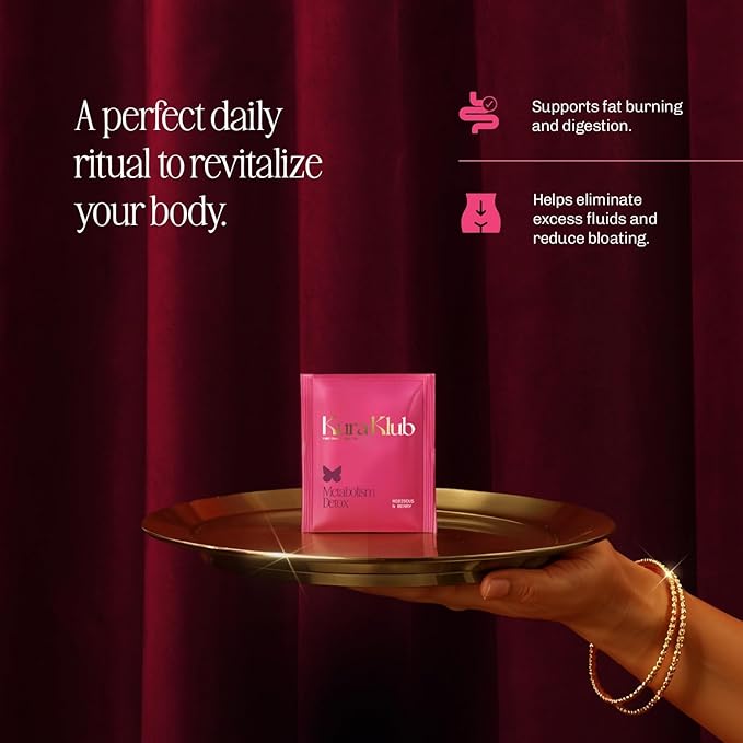 Kura Klub Green Tea Metabolism Blend — Herbal Detox & Beauty Support with Hibiscus| Clean Energy, Digestion & Bloat Relief | Strawberry Lemon Flavor | 14 Plant-Based Pyramid Tea Bags | No Microplastics