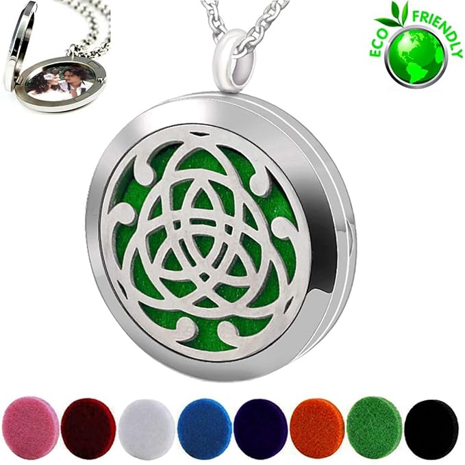 Premium Aromatherapy Essential Oil Diffuser Necklace,Celtic Tribal Totem Locket Pendant with 8 Pads + 24" Chain - 316L Stainless Steel Jewelry Gift for Birthday Christmas