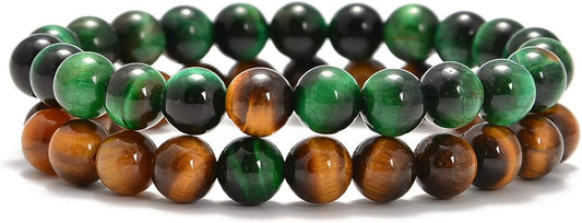 AD Beads 2Pcs His & Hers Distance Beads Bracelets Elastic Natural Stone Yoga Bracelet