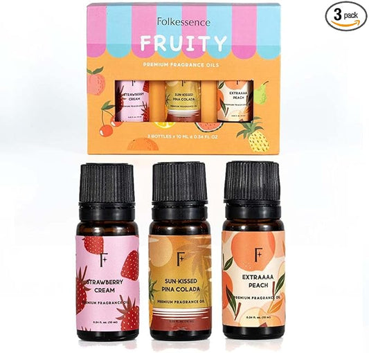 Folkulture Essential Oils for Home | Set of 3 (0.34 fl oz x 3) Essential Oils for Relaxation | Peach or Strawberry Diffuser Oil for Meditation | Pineapple Essential Oil for Gifts for Women