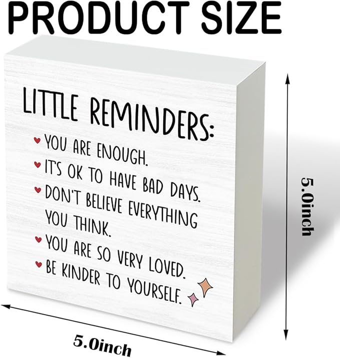 Inspirational Wood Box Sign, Mental Health Gift For College Girls, Inspirational Motivational Gift For College Girl, Little Reminders Desktop Sign, Self Love Gift