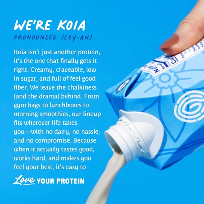 Koia Plant Based Protein Shake, Vanilla Bean, 20g Protein, 3g Sugar, 6g Prebiotic Fiber, 21 Vitamins & Minerals, Meal Replacement Drinks, Dairy-Free, Gluten-Free, Non-GMO, 11 Fl Oz (Pack of 18)