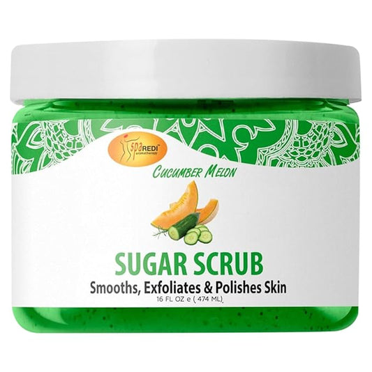 SPA REDI – Sugar Body Scrub, Cucumber Melon, 16 Oz, Exfoliating, Moisturizing, Hydrating and Nourishing, Glow, Polish, Smooth and Fresh Skin - Body Exfoliator