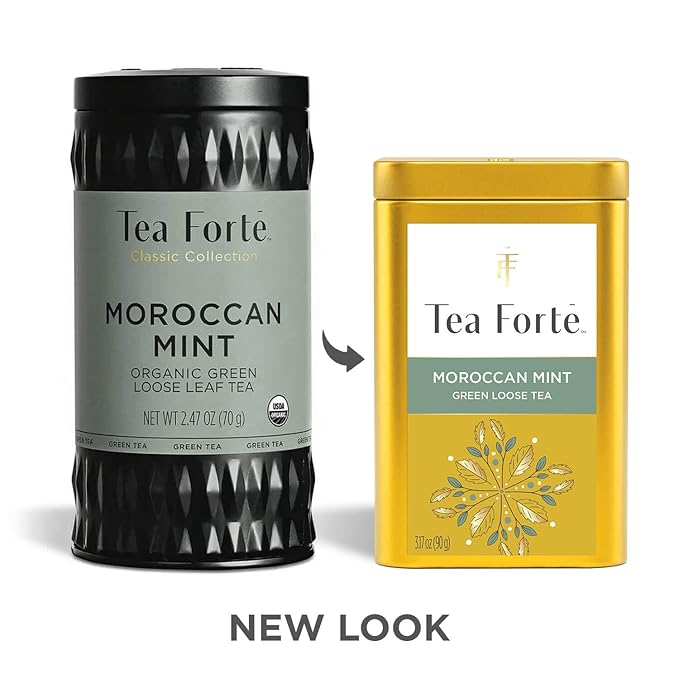 Tea Forte Moroccan Mint Premium Loose Leaf Caffeinated Green Tea Blend Canister, Makes 35-50 Servings