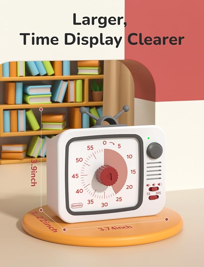 LIORQUE Visual Timer for Kids, 60-Minute Countdown Timers for Classroom Office Kitchen with Silent Operation, Kids Timer for Teaching with Cute Design