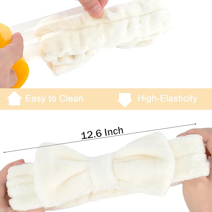 Ondder Spa Headband for Washing Face 8 Pack Beige Skincare Headbands for Women Girls Terry Cloth Cute Bow Head Bands