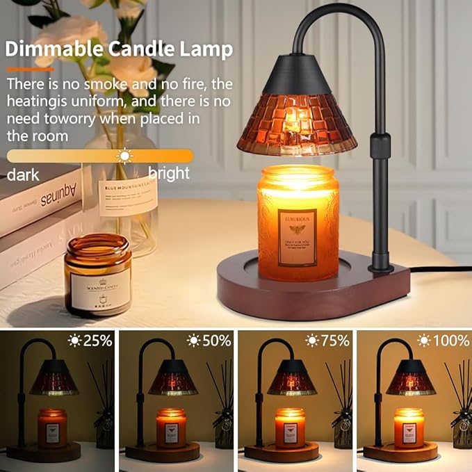 Candle Warmer Lamp with Timer, Dimmable Electric Candle Warmer Melter for Scented Candles Top-Down Melting,Home Decor Mothers Day Birthday Gifts for Women Mom Grandma(Brown Glass)