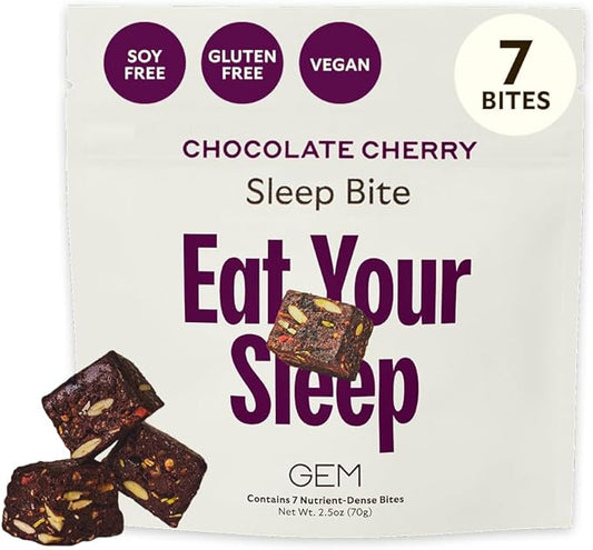 GEM Sleep Aid, Nighttime Bite, 7 Pack, Melatonin Free, L-Theanine, Magnesium, Valerian Root Extract | Vegan and Gluten Free | Earthy Chocolate Cherry, Trial Size
