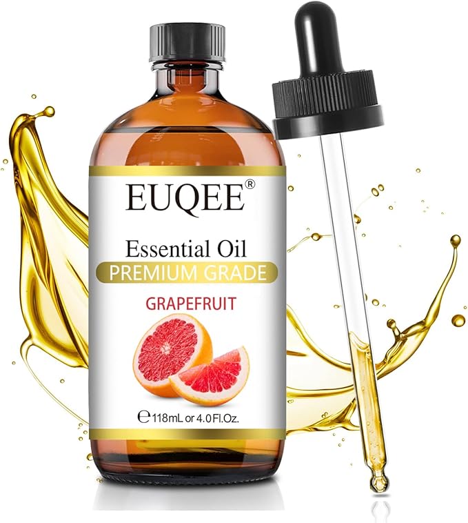 EUQEE Grapefruit Essential Oil 118mL Pure Grapefruit Oil, Large Capacity Essential Oil with Glass Dropper for Diffuser, Aromatheraphy, DIY Soap (4fl.oz)