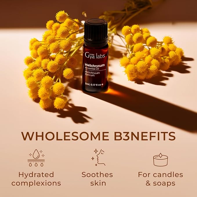 Gya Labs Helichrysum Essential Oil - 0.17 Fl Oz - for Hair, Skin, Diffuser, Aromatherapy & DIY Candle Making Scent