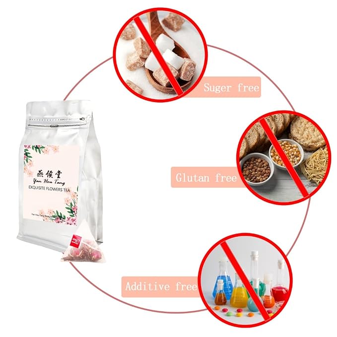 Eilin YHT Rose Black Tea Bags with Red Flower Petals 50 Counts x 3grams