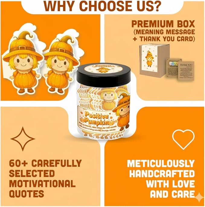 Positive Pumpkin Jar with 60 Daily Affirmation Cards, Emotional Support Pumpkin, Thanksgiving Decorations, Pumpkin Decorations, Pumpkin Gift, Thanksgiving Gifts, Fall Gifts For Women