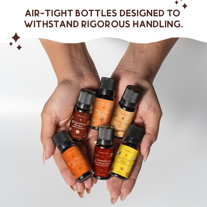 Folkulture Essential Oils for Home | Set of 6 (0.34 fl oz x 6) Fall Essential Oils or Diffuser Oil for Relaxation | Pumpkin Spice, Vanilla Essential Oil or Fall Scents | Fall Essentials for Women