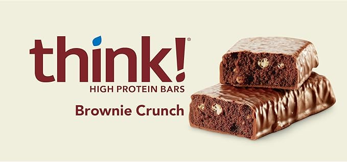 think! Protein Bars, High Protein Snacks, Gluten Free, Sugar Free Energy Bar with Whey Protein Isolate, Brownie, Nutrition Bars without Artificial Sweeteners, 2.1oz Bars, 1 Box (Pack of 2)