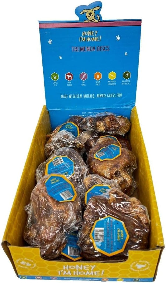 Honey I'm Home, Natural Honey Coated Buffalo Chews, Tremenda Discs, Bulk, 20 Pieces - All Natural, Free Range, Healthy, Grain Free, Honey Coated & Crispy