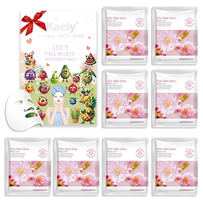 8 Pack Cherry Blossom Face Mask,Pink Face Masks Spa Day kit Supplies for Teens Girls Women,Sheet Facial Mask Skincare for Kids Gifts Set,Hydrate Nourish Soothe for All Skin Types,Spa Party Favors