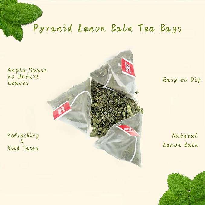 Jarteela Lemon Balm Tea, 1.5g x 60 Count - Natural Melissa Officinalis - Pyramid Herbal Lemon Balm Tea Bags for Digestion - Non-GMO - Caffeine-Free