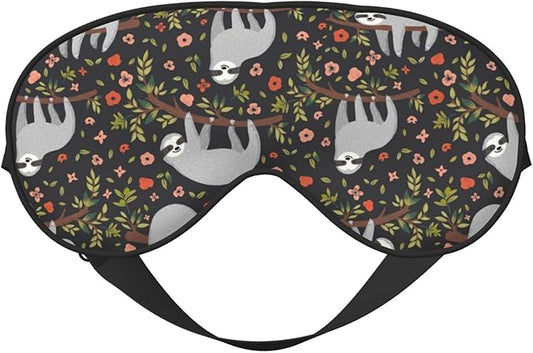 Cute Funny Sloth Floral Sleep Mask, Soft Comfort Eye Shade, Blackout Eye Cover for Deep Rest, Travel, Nap, Meditation