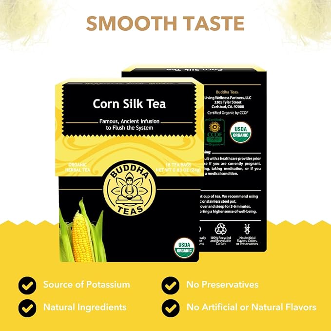 Buddha Teas - Organic Corn Silk Tea - Herbal Tea - For Health & Wellbeing - With Antioxidants & Minerals - Clean Ingredients - Caffeine Free - OU Kosher & Non-GMO - 18 Tea Bags (Pack of 1)