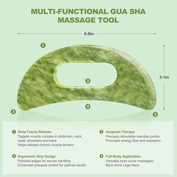 3 PCS Jade Stone Gua Sha Set Face Massager, Body Gua Sha Tool, Jade Gua Sha Facial Tools, Large Guasha Tool For Body, Face, Anti Cellulite, Lymphatic Drainage Massager, Muscle Scraper, Gifts for Women