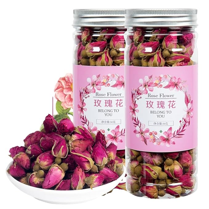 100% Natural Pure Rose Bud Tea - Loose Leaf Herbal in Recyclable Pet Jar - Culinary Grade Flower Based Tea for Drinking & DIY Gifts (2 Packs of 50g)